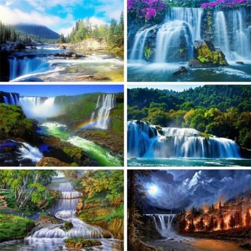 Yumeart Diamond Painting by Number Landscape Cross Stitch Diamond Embroidery Sale Waterfall Rhinestones Art Decoration for Home