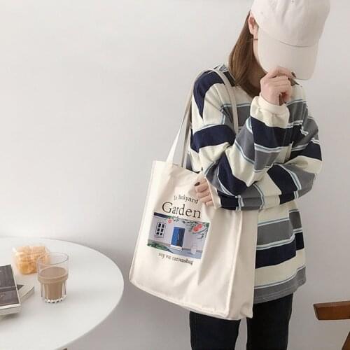 Hylhexyr Retro Printed Pattern Lady Shoulder Shopping Bag Foldable Handle Cotton Canvas Tote Bags Fashion Reusable