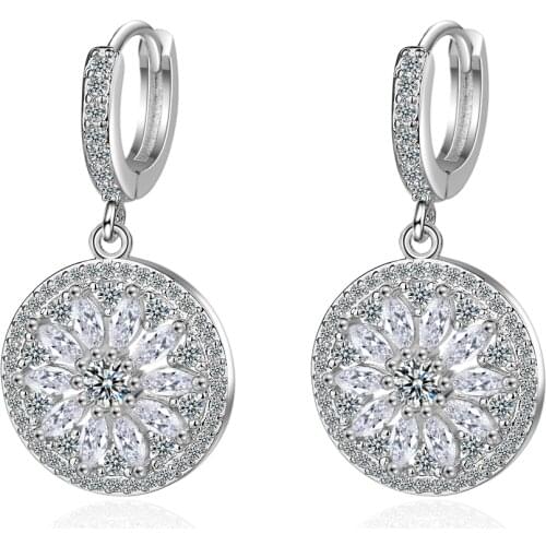 Luxury 925 Sterling Silver Hollow-out Dream Catcher with Round Cut CZ Zircon Earrings for Women Ear Jewelry Valentines Day Gift