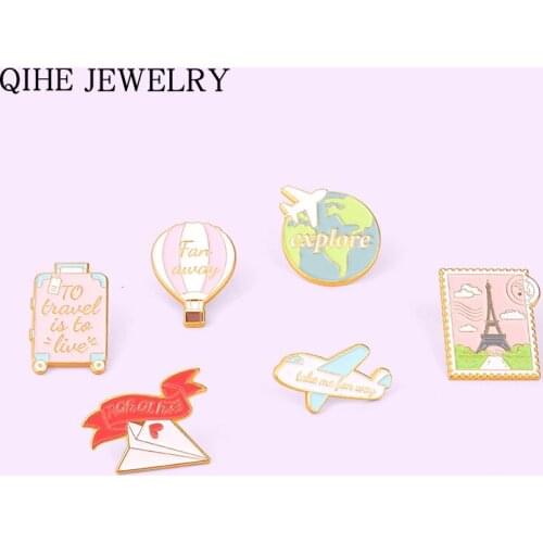 Adventure Travel Enamel Pins Suitcase World Traveling Quote Brooches Bag Clothes Badge Lapel Pin Jewelry Gift for Kids Friends