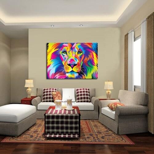 1 Panels ( Wth Frame)Canvas Wall Ar colorful Lion Pictures Paint on Canvas Painting for Home Kitchen Decorative