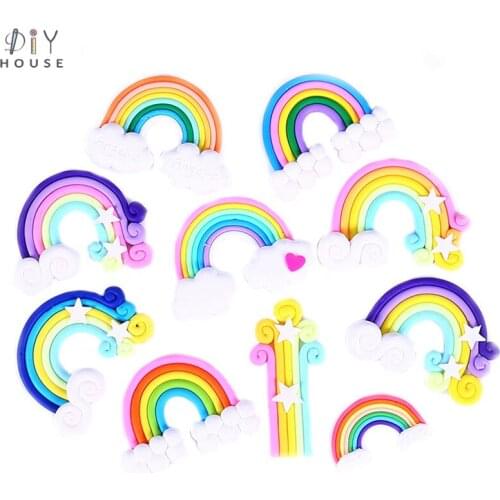 10/20/30Pcs Polymer Clay Rainbow Hair Jewelry Accessories DIY Craft Supplies Kids Scrapbook Materials Ornaments Slimes Filler