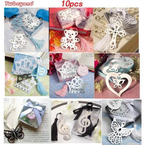 10pcs/LOT Metal Bookmark with Tassel Book Markers Wedding Souvenirs Baby Shower Baptism Party Favors and Gifts