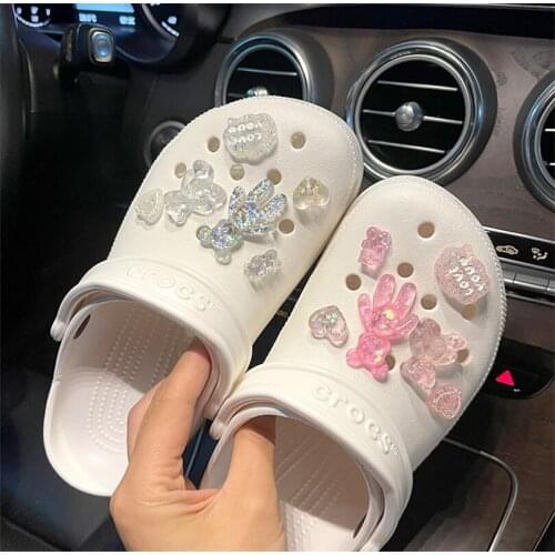 12pcs Shiny Transparent Bear Croc Charms Designer DIY Cute Shoes Decaration Jibbits for Croc Clogs Kids Women Girls Gift Pack