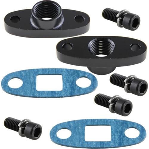 2 Pcs 1/2" NPT T3 T4 Female Turbo Oil Drain Outlet Flange Gasket Adapter Black/Silver