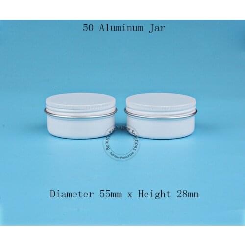 50pcs/Lot Solid White Aluminum jar 50g Cosmetic case for Powders, 50ml Gels, Cream use, White Lid Metal Container Empty Can