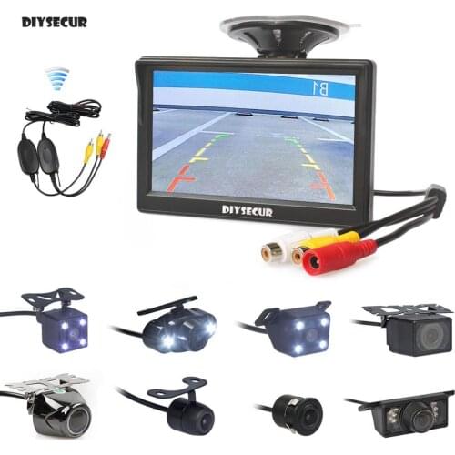 DIYSECUR Wireless 5inch Car Rearview Monitor Auto Parking Vedio + LED Night Vision Backup Reverse Camera HD Car Rear View Camera