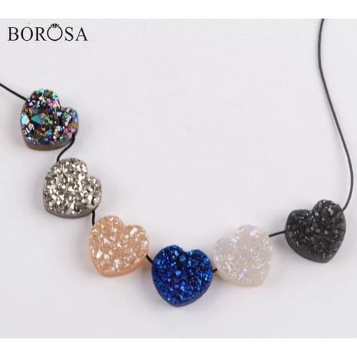 BOROSA Design 10Pcs Heart Rainbow Titanium Druzy Bead Mixed Colors Drusy Beads for Necklace for Bracelet Jewelry Handmade LS066