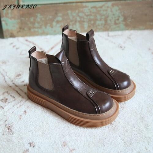 Mori Girl Literary Handmade Ankle Boots Thick-Soled Chimney Boots Retro Chelsea Boots British Style Big Head Casual Women Boots