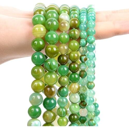 Natural Stone Beads Smooth Green Sardonyx Agate Loose Spacer Beads for Jewelry Making DIY Bracelets Necklace Accessorie 6/8/10MM