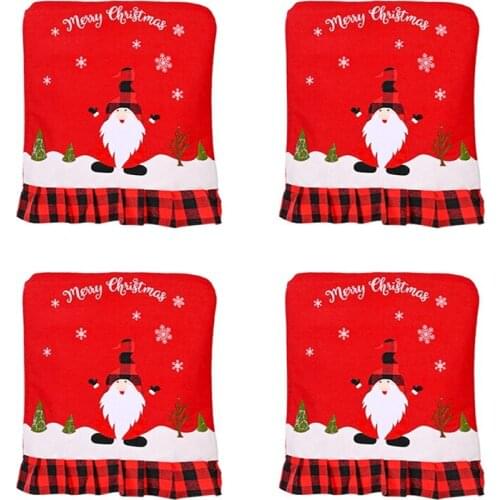 Christmas Chair Covers, Set Of 4 Santa Claus Hat Christmas Chair Back Covers For Home Kitchen Decoration