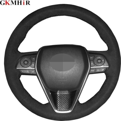 Black Car Steering Wheel Cover Wrap Suede Leather Braid For Toyota Camry 2018-2019 Avalon 2019 RAV4 2019 Corolla 2019-2020