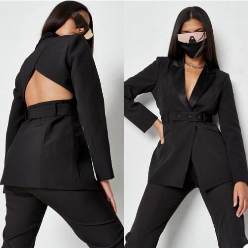 Chic Latest Women Suits Custom Made Slim Fit Lace Up Blazer Streetwear Backless Outwear Cool Girl Jacket 2 Pieces