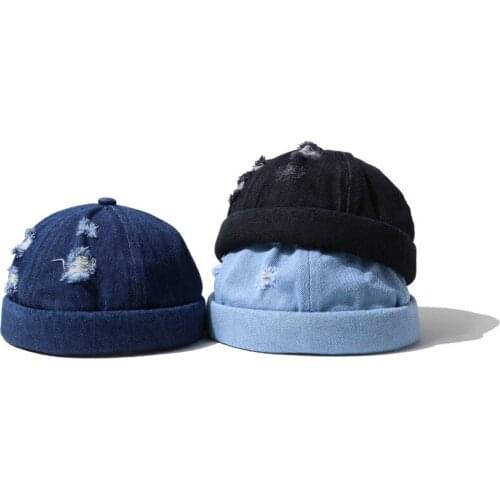 Customizable Embroidery Logo Caps Men Streetwear Hip Hop Vintage Casual Hole Denim Beanie Hats Japan Women Hat Jeans Caps Man