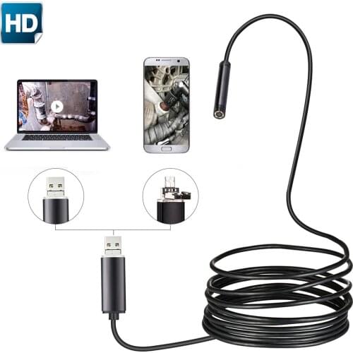 USB Endoscope Camera 5.5mm Lens 2m 5m 10m Semi Rigid Tube Endoscope Borescope Video Inspection IP67 Waterproof for Android PC