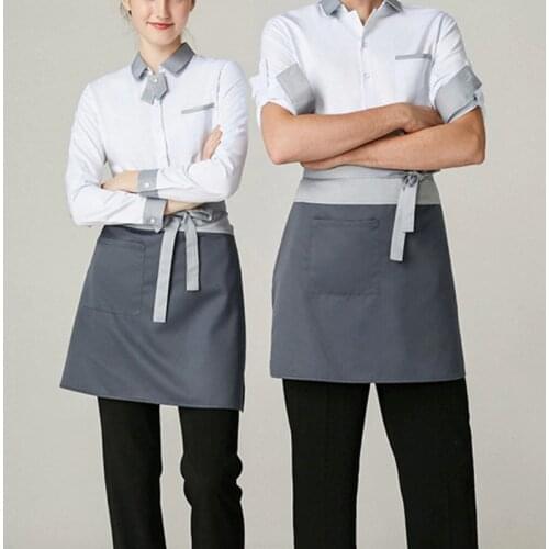 Poly Cotton Waist Apron & Catering Shirt Barista Bartender Waiter Bistro Uniform Restaurant Waitress Hotel Staff Work Wear D24