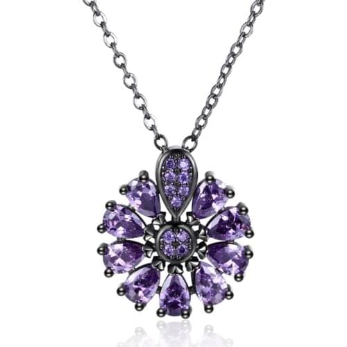 Garilina Vintage Pendant Necklace For Women 2020 New Black Gun Plated Purple Zircon Pendants P2037