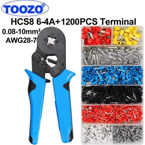 HSC8 6-4A 0.08-10mm2 Crimping tools pliers set electrical with 1200pcs tubular Terminal Crimp Connector Insulated