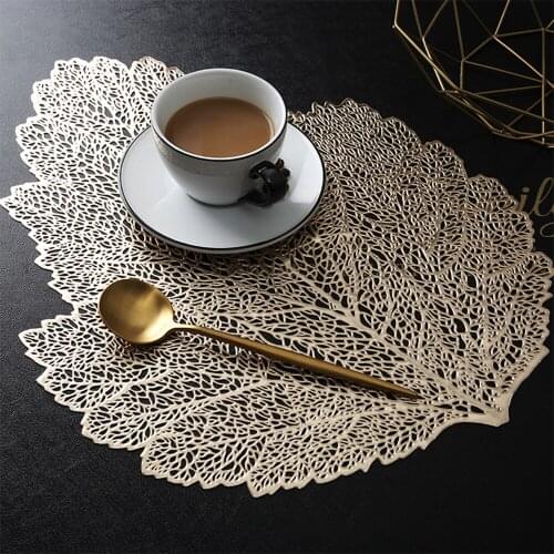 Leaf Hollow Insulation Pad Creative PVC Hollow Insulation Coaster Pads Table Bowl Mats Home Resistant Placemat For Dining Table
