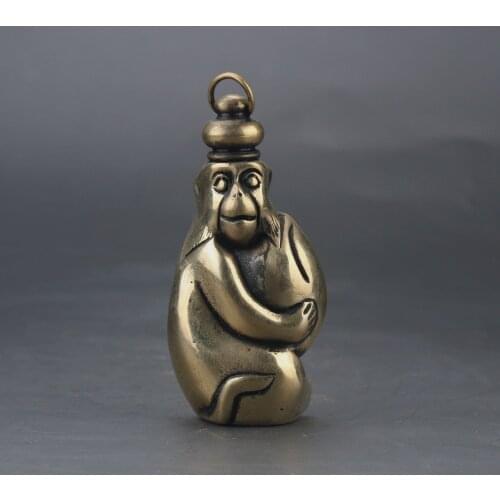 Exquisite Chinese Bronze Carved Animal Macaque Holding Peach Snuff Bottle Small Bottle