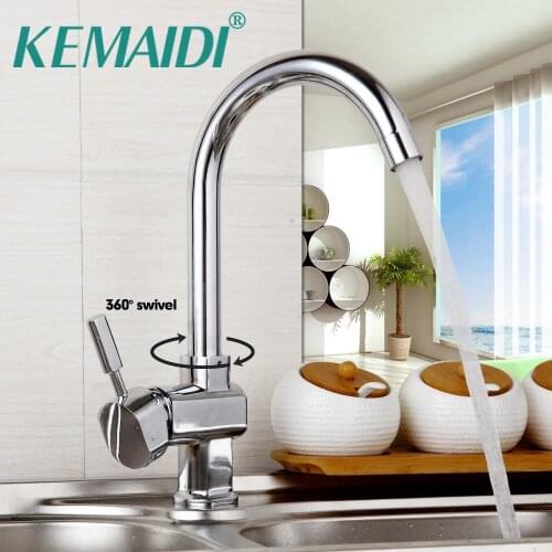 KEMADI Kitchen Basin Faucet Chrome Polished Mixer Deck Mounted Single Handle Pull Down Hot&Cold Water Deck Mounted