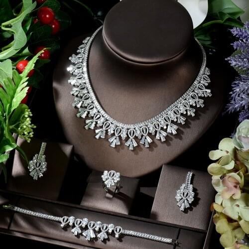 HIBRIDE Big Luxury Design Tassel Women Jewelry Set Cubic Zirconia Necklace Dubai Dress Jewelry Set collares de moda 2020 N-349