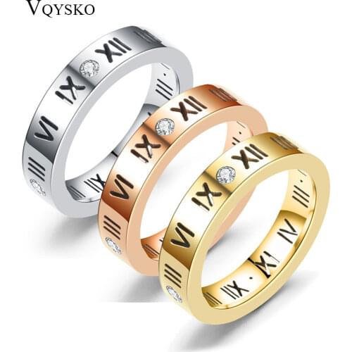 HOT SELLING Rose Gold Color Jewelry Stainless Steel Austrian Crystals Lettering stylish Wedding Rings