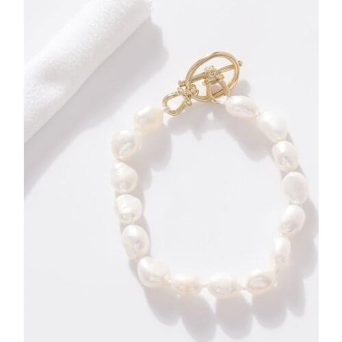 OTNew Natural Freshwater Baroque Pearl Fashion Simple Bracelet For Women Wedding Party Gift Eco Brass Endding with 14k Real Gold