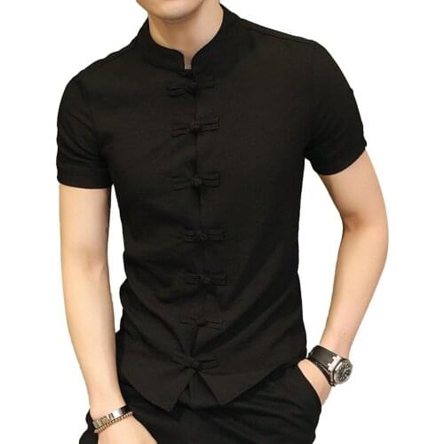 Mens Tang Suit Traditional Chinese Plus Size Solid color Summer Short Sleeve Kung Fu Uniform easy to match with your pants