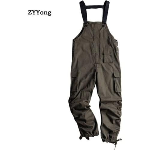 Men Fashion Hip Hop Bib Overalls Solid Color Streetwear Jumpsuits For Male Suspender Pants Stage Wear