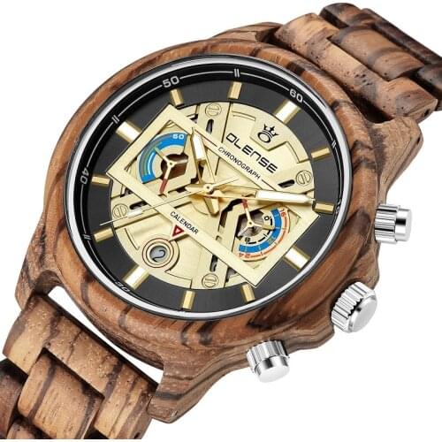 OLENSE Wood Watches Mens 2021 Wooden Top Brand Luxury Sports Chronograph Quartz Watch Men Wristwatch Date Gifts for Husband