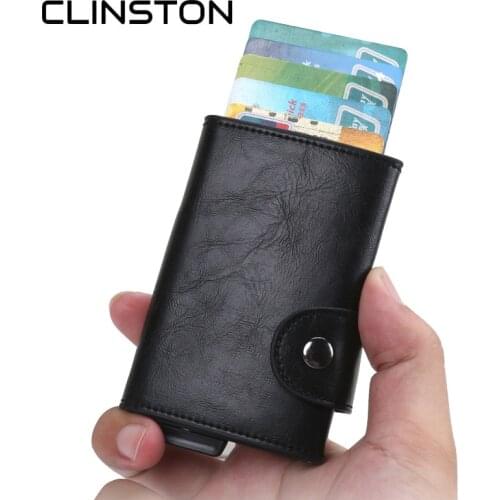 Mens Crazy Horse Leather Credit Card Holder Male Aluminum Alloy Business ID Multifunction Card Case Slim Wallet Purse for Man