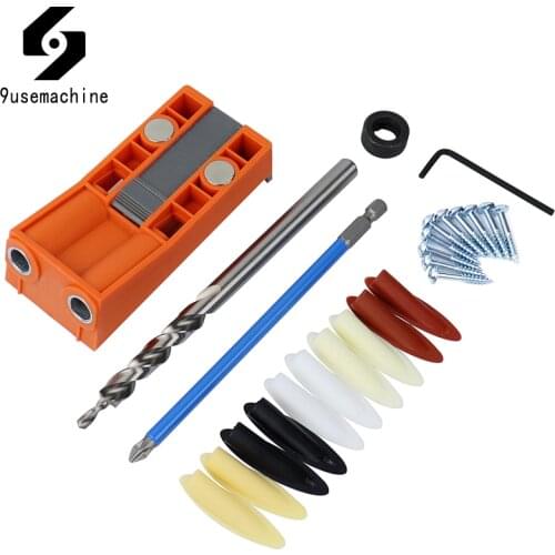 Pocket Hole Jig Set Bevel Angle Drill Guide 9.5mm Step Drill Hole Puncher With Magnet Positioning Slider Jig Carpentry Tools