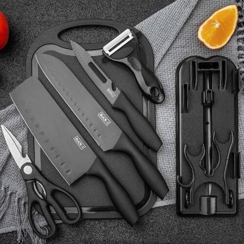 Stainless Steel Kitchen Knives Set Black Knife Japan Knife Set Kitchen Chopping Board Knife Holder Set Peeler Scissors Tools
