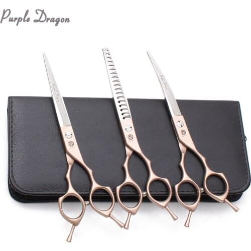 Suit 7.0" 440C Dog Scissors Professional Grooming Scissors Straight Shears Thinning Scissors Up Curved Shears Pet Scissors Z3009