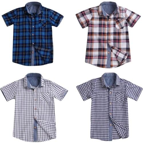 New Fashion Childrens Clothing Blouses Shirts Toddler Boy Shirt Red Plaid Kids Clothes Baby Blouse Summer Plaid Shirt Boys