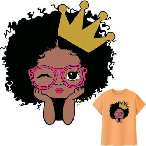 New Iron-On Patches For Clothing Cute Black Girl A-Level Washable T-Shirts Heat Transfers Stickers Fashion Lady Clothes Applique