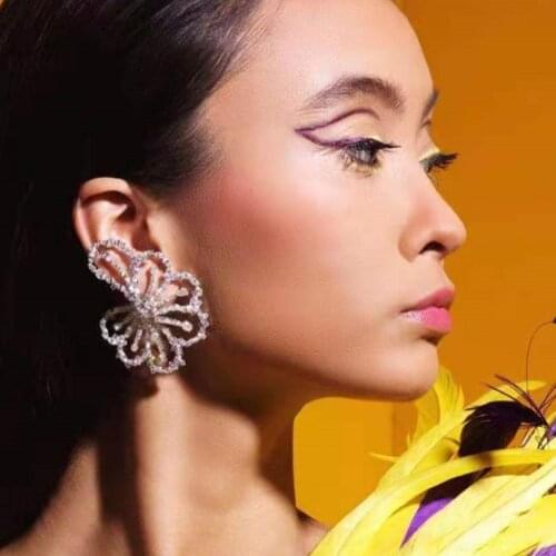 New Arrival Bling Rhinestone Ears Clip Dangle Earrings for Women Fashion Jewelry Party Dress Statement Earrings Accessories Hot
