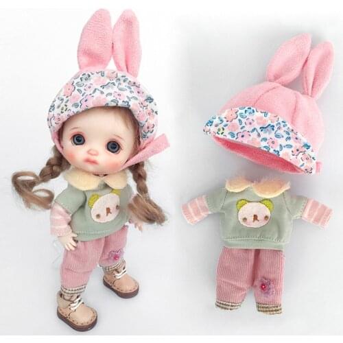 BJD clothes Cute long sleeve T-shirts+pants+ hat Doll Suit for Ob11,obitsu 11,GSC ,Molly,1/12 BJD Doll Clothing Accessories