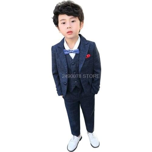 2020 Flower Boys Formal Jacket Vest Pants Bowtie 4Pcs Clothing Set Kids Wedding Party Tuxedo Suit Children Birthday Costume