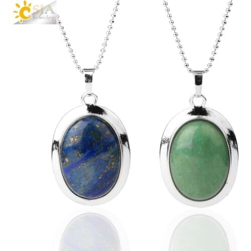 CSJA Oval Natural Gem Stone Pendant Necklaces Reiki Cabochon Crystal Beads Small Pendants for Women Girl Cute Charm Jewelry F564
