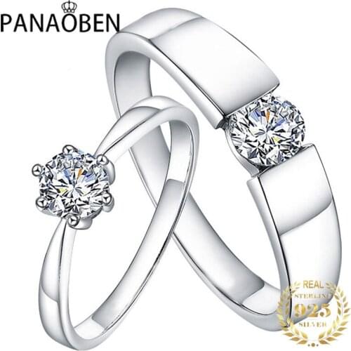 Couples Rings for Women Real 925 Sterling Silver Engagement Wedding Luxury Jewelry Adjustable Elegant Trendy Classic Romance