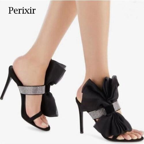 Perixir Women Sandals Flower Design Peep Toe High Thin Heel Black PU Footwear 2021 Newest Fashion Lady Shoes For Summer 35-40