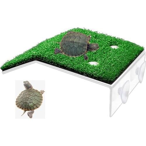Turtle Basking Drying Platform Suction Cup Tortoise Climbing Ladder Simulated Lawn Landscaping Reptile Fish Tank Aquarium Ramp
