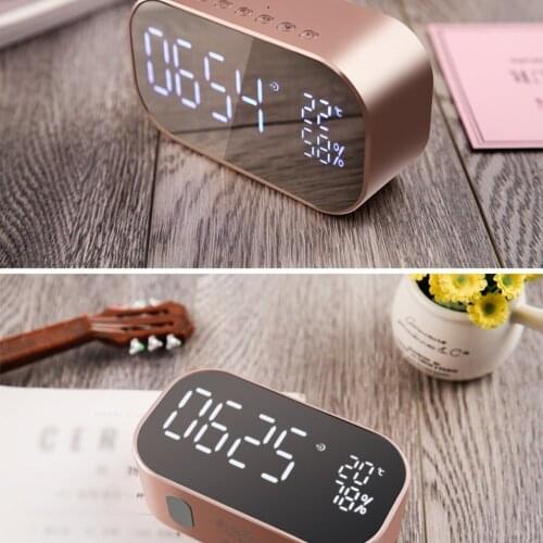 Portable Bluetooth Speaker Support Temperature LCD Display FM Radio Alarm Clock Wireless Stereo Subwoofer Music Player