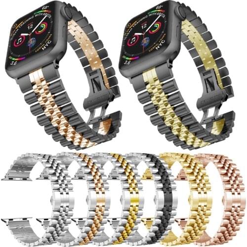 Stainless Steel Watchband for Apple Watch 6 5 4 3 2 band 44mm 42mm Smart Watch 5 Bead Strap Bracelet iWatch series 40mm 38mm