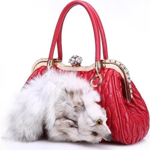 High-End Luxury Fox Fur WomenS Bag New European American Fashion Diamond Imitation Leather Ladies Handbag Shoulder Bags Women