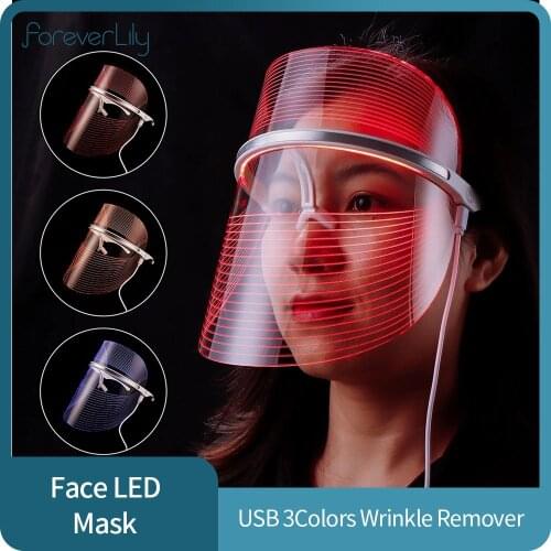 LED Light Therapy Facial Mask USB 3 Colors Skin Care Instrument Face Mask Rejuvenation Wrinkle Ance Removal Beauty Device