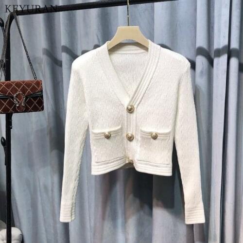 Knitted Crop Cardigan Top Women Korean Short Sweater Autumn Winter Womens V neck Long Sleeve Black White Knitted Cardigans Coat