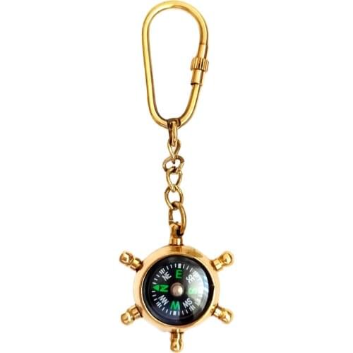 Rudder Shaped Compass Keychain in Brass Material